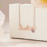 Personalised Dainty Name Necklace with Heart Birthstone Valentine's Day Birthday Anniversary Gift for Women