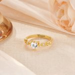 Personalized Dainty Heart Birthstone Zircon Promise Ring with Engraved Name Birthday Mother's Day Wedding Gift for Women