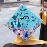 Personalized Glitter Birth Flower Back View Student I Did My Best Graduation Cap Topper Decoration with Name and Year Graduation Gift for Graduates