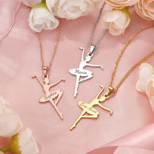 Collier Fillette Danseuse Classique Personnalisé avec Nom Gravé Cadeau Anniversaire pour Ballerine Femme