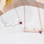 Personalised Dainty Name Necklace with Heart Birthstone Valentine's Day Birthday Anniversary Gift for Women