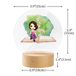 Personalisierte Aquarell Geburt Blume Cartoon Lesen Frau LED-Nachtlicht mit hölzernen Basis Geburtstag Zimmer Dekoration Geschenk für Bücherwurm Studenten