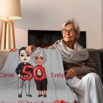 Personalisierte Cartoon Ältere Paar weiche Decke mit Namen und Texte Valentinstag Hochzeit Jahrestag Geschenk für alte Ehepaar