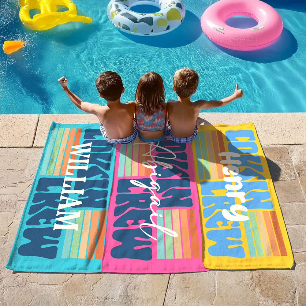 Serviette de Plage Personnalisée avec Nom Style de Cousin Crew Accessire à Séchage Rapide Cadeau Anniversaire Vacances pour Enfants