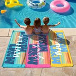 Personalized Multicolor Stripe Design Cousin Crew Quick Dry Oversized Beach Towel with Name Summer Vacation Travel Essentials Gift for Family Kids