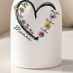 Vase en Céramique Personnalisé avec 1-6 Noms et Fleurs de Naissance Décoration d'Intérieur Cadeau Anniversaire Fête des Mères pour Maman Grand-mère