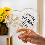 Personalisierte niedliche Elefant Bär Tier herzförmige Acryl-Plakette mit Namen und Datum Schreibtisch Dekor Geburtstag erste Muttertag Geschenk für neugeborene Mutter