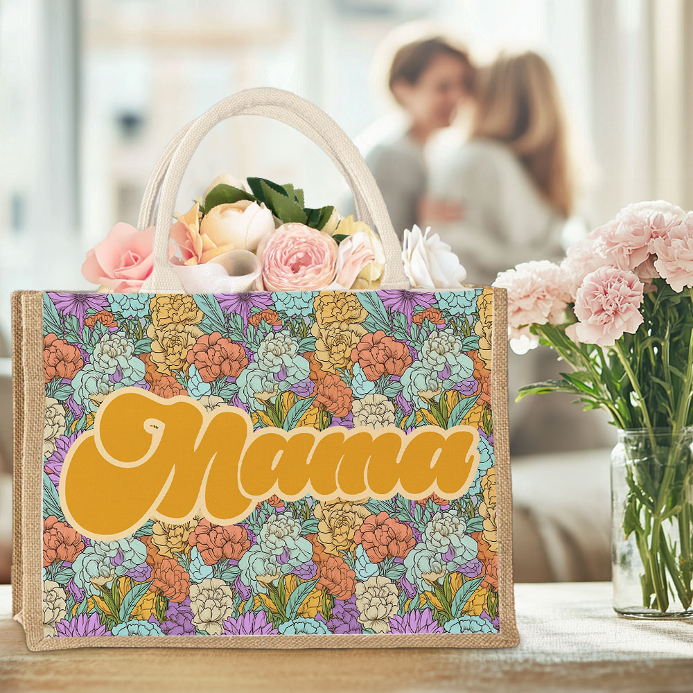Sac en toile de jute personnalisé avec nom Cadeau de fête des mères Cadeau d'anniversaire pour maman grand-mère