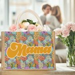 Bolsa de yute con nombre personalizada Bohemia de colores con diseño de flores retro Día de la madre Cumpleaños Vacaciones Regalo para mamá Abuela