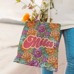 Personalized Colorful Bohemia Retro Flower Design Canvas Tote Bag with Name Mother's Day Birthday Holiday Gift for Mom Grandma