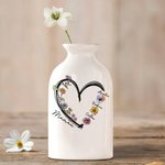Vase en Céramique Personnalisé avec 1-6 Noms et Fleurs de Naissance Décoration d'Intérieur Cadeau Anniversaire Fête des Mères pour Maman Grand-mère