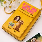 Personalisierte Ein Mädchen und ihre Hunde 3D Cartoon Design PU Leder Crossbody Tasche Brieftasche mit Namen Reisezubehör Geburtstagsgeschenk für Tierliebhaber