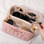 Personalized Birth Flower Garden Waterproof Leather Makeup Bag with Names Portable Travel Essential Birthday Mother's Day Gift for Her