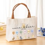 Personalized Classic Winnie the Pooh Honey Balloon Canvas Tote Bag with 1-12 Names and Leather Handle Mother's Day Birthday Gift for Mom Grandma