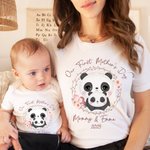 Personalized Cute Animal Wreath 100% Cotton Baby Bodysuit Matching T-shirt with Names and Date First Mother's Day Gift for Newborn New Mom