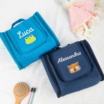Borsa da toilette portatile e impermeabile personalizzata con nome e toppa in stile cartoni animati con specchio regalo di compleanno per bambini