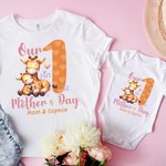 Personalised First Mother's Day Dinosaur Fantasy Unicorn Animal 100% Cotton T-shirt Baby Bodysuit with Name and Year Mother's Day Gift for Mom Baby