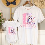 Personalised First Mother's Day Dinosaur Fantasy Unicorn Animal 100% Cotton T-shirt Baby Bodysuit with Name and Year Mother's Day Gift for Mom Baby