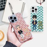 Personalizzato multicolore Ombra Monogramma Cartoon Personaggio Custodia per iPhone con nome Regalo di compleanno per donne uomini