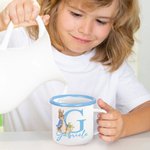 Tazza smaltata da 355ml personalizzata con iniziale e nome design di Peter Rabbit regalo di rietro a scuola Pasqua e compleanno per bambini