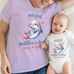 Personalized Cute Animal Mom Hugs Baby 100% Cotton Baby Bodysuit Matching T-shirt with Names First Mother's Day Gift for Newborn New Mom