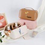 Personalisierte Aquarell Geburt Blume Name Leder breite Öffnung Make-up-Tasche mit Griff tragbare Accessoires Geburtstag Brautjungfer Geschenk für Frauen