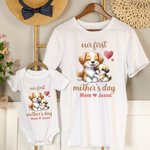Personalized Cute Animal Mom Hugs Baby 100% Cotton Baby Bodysuit Matching T-shirt with Names First Mother's Day Gift for Newborn New Mom
