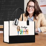 Personalizada de dibujos animados Maestro Grado Bolsa de lona con nombre Cumpleaños Día del Maestro Regalo para ella