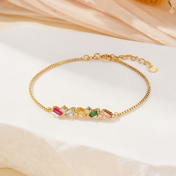 Personalized 2-7 Rectangular Birthstones Zigzag Bracelet with Zircon Dainty Jewelry Birthday Mother's Day Gift for Women