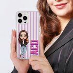 Personalizzato multicolore Ombra Monogramma Cartoon Personaggio Custodia per iPhone con nome Regalo di compleanno per donne uomini