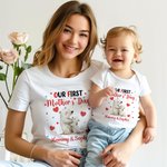 Personalized Cute Bear Cat Deer Animal Design 100% Cotton T-shirt Baby Bodysuit with Name Our First Mother's Day Birthday Gift for Baby Mom
