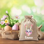 Personalized Camouflage Ink Oil Painting Bunny Drawstring Burlap Treat Bag with Name Easter Egg Hunt Holiday Party Favors Gift for Kids Family