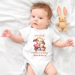 Personalized Cute Animal Mom Hugs Baby 100% Cotton Baby Bodysuit Matching T-shirt with Names First Mother's Day Gift for Newborn New Mom