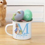 Tazza smaltata da 355ml personalizzata con iniziale e nome design di Peter Rabbit regalo di rietro a scuola Pasqua e compleanno per bambini