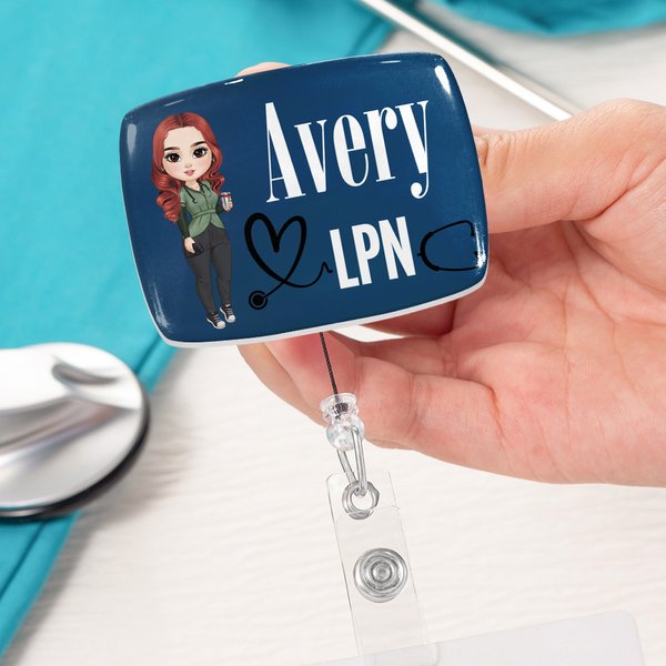 Personalisierte Stethoskop Cartoon Charakter einziehbare Name ID-Karte Badge Reel mit Titel Geburtstag Anerkennung Geschenk für Krankenschwester Arzt medizinisches Personal