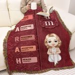 Personalisierte Retro Bibel Vers Cartoon Charakter weiche Decke mit Quasten und Name Geburtstag religiöse Taufe Geschenk für Christen Familie