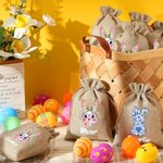 Personalized Camouflage Ink Oil Painting Bunny Drawstring Burlap Treat Bag with Name Easter Egg Hunt Holiday Party Favors Gift for Kids Family