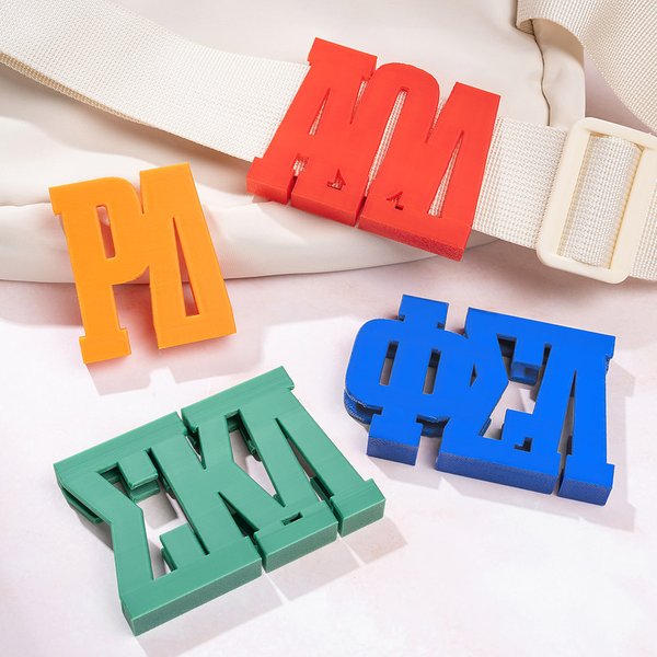 Gepersonaliseerd Multicolor 3D afgedrukt Sorority Griekse Letter Riem en tas PLA Bedel Bid Day Sisterhood Verjaardagscadeau voor zussen vrienden