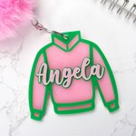 Chaqueta de manga larga personalizada Llavero acrílico con nombre y bola de hojaldre Sororidad Celebraciones Cumpleaños Regalo para Hermanas Amigas