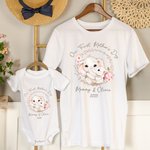 Personalized Cute Animal Wreath 100% Cotton Baby Bodysuit Matching T-shirt with Names and Date First Mother's Day Gift for Newborn New Mom