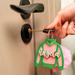 Chaqueta de manga larga personalizada Llavero acrílico con nombre y bola de hojaldre Sororidad Celebraciones Cumpleaños Regalo para Hermanas Amigas