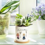 Pot de Plante en Céramique Personnalisé avec Noms et Personnages de Dessin Animé Fleur de Naissance Cadeau Anniversaire pour Maman et Grand-Mère