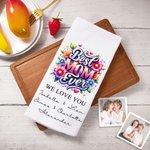 Toalla de Té de Algodón Absorbente Personalizada Best Mom Ever Flower Waffle con 1-6 Nombres Accesorios de Cocina Regalo de Cumpleaños Día de la Madre para la Abuela Mamá
