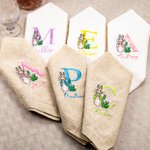 Personalized Peter Rabbit Linen Napkin with Embroidered Initial and Name Easter Table Decoration Gift for Family Friends