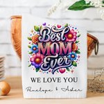 Toalla de Té de Algodón Absorbente Personalizada Best Mom Ever Flower Waffle con 1-6 Nombres Accesorios de Cocina Regalo de Cumpleaños Día de la Madre para la Abuela Mamá