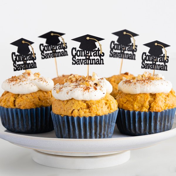 Personalised Graduation Cap Congrats Cupcake Toppers with Name and Tassel Set of 12 Graduation Party Biscuit Cake Decor Gift for Graduates