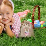 Personalized Camouflage Ink Oil Painting Bunny Drawstring Burlap Treat Bag with Name Easter Egg Hunt Holiday Party Favors Gift for Kids Family