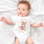 Personalized Cute Animal Wreath 100% Cotton Baby Bodysuit Matching T-shirt with Names and Date First Mother's Day Gift for Newborn New Mom