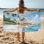 Gepersonaliseerd Tropisch Strand Palmboom Oversized Strandlaken met Naam Super Absorberend Zomer Vakantie Reis Essentieel Geschenk voor Vrouwen Mannen