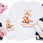 Personalized Cute Animal Mom Hugs Baby 100% Cotton Baby Bodysuit Matching T-shirt with Names First Mother's Day Gift for Newborn New Mom